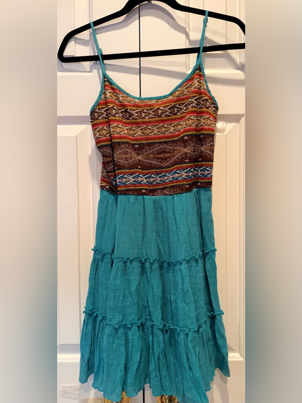 As U Wish Rust Brown Blue and Green Sundress Dress